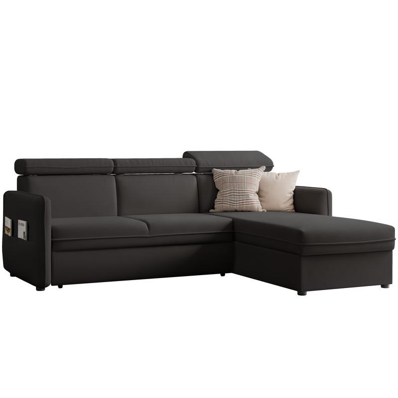 ECKSOFA BENI mit Schlaffunktion und Bettkasten, Stoff Anthrazit - Anthrazit, Kunststoff/Textil (220/160cm) - Idohome