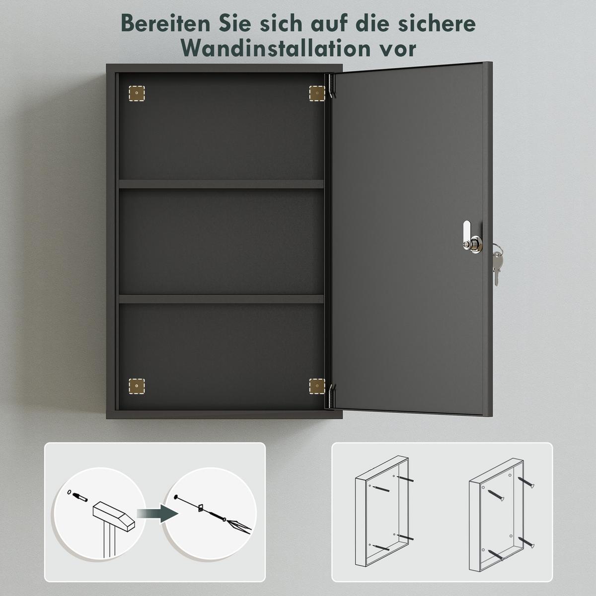 MEDIZINSCHRANK Metall Schwarz - Schwarz, Metall (18/60/40cm) - Kleankin