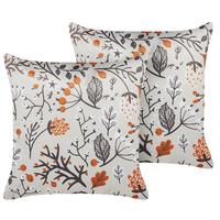 SAMTKISSEN 2er-Set Cremeweiß 45/45 cm Montbretia - Ecru, Textil (45/45cm) - Beliani