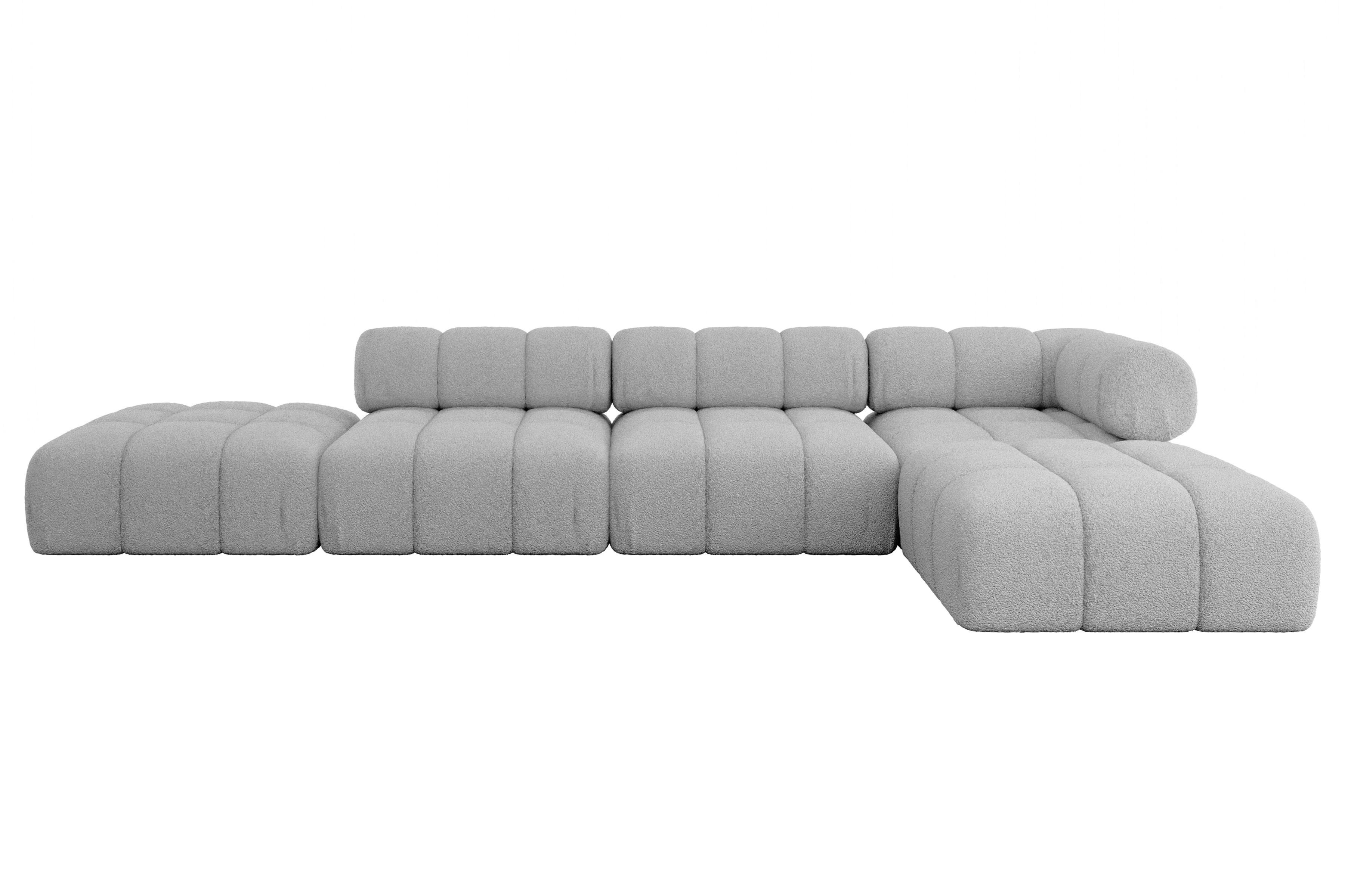 ECKSOFA modulares Sofa Kerru-L2 - 380x190x70 cm Hellgrau Bouclé - Hellgrau, Holzwerkstoff/Textil (380/190cm) - ALTDECOR