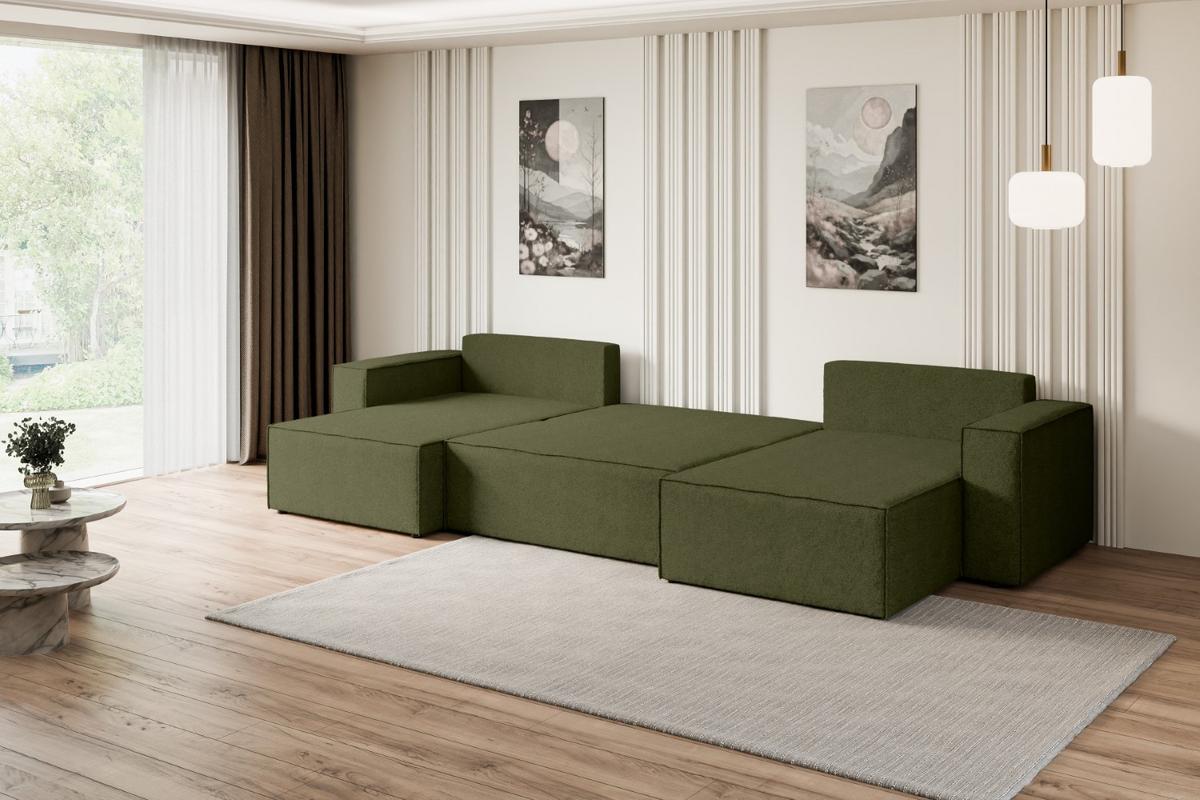 WOHNLANDSCHAFT mit Schlaffunktion und Bettkasten CELTIC-XLU - 377x143x83 cm Grün Bouclé - Schwarz/Grün, Holzwerkstoff/Kunststoff (377/83/143cm) - ALTDECOR