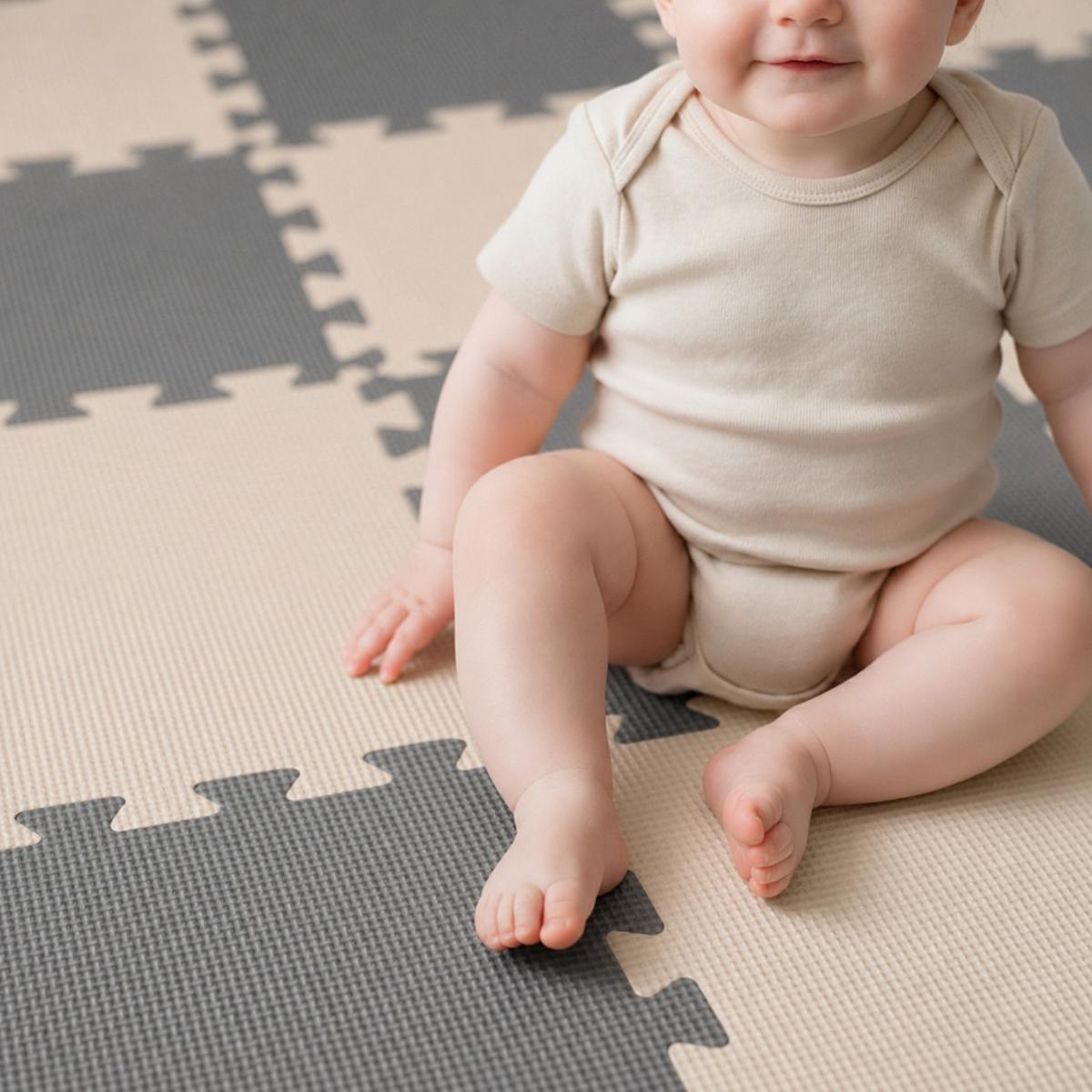 SPIELMATTE ab Null - 180/90/1 cm Puzzlematte Beige - Beige/Grau, Kunststoff (30/30cm) - Littletom
