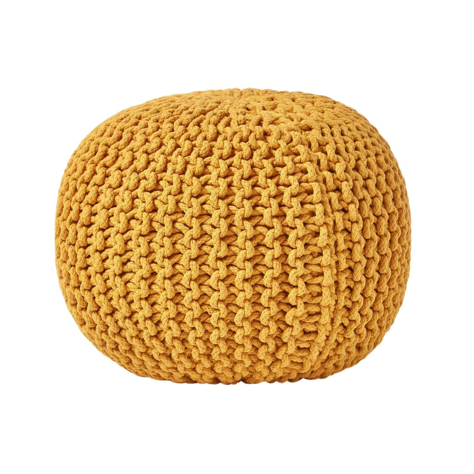 STRICK-POUF senfgelb, 40/40/35 cm - Currygelb, Textil (40/35/40cm) - Homescapes