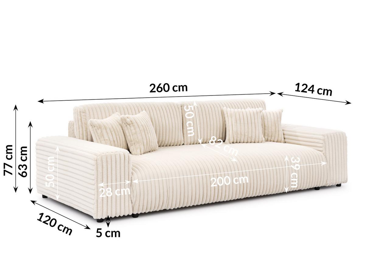 BIGSOFA Mollis Hellbeige Plüschcord mit Schlaffunktion - Beige/Schwarz, Holz/Kunststoff (260/77/124cm) - S-Style Möbel