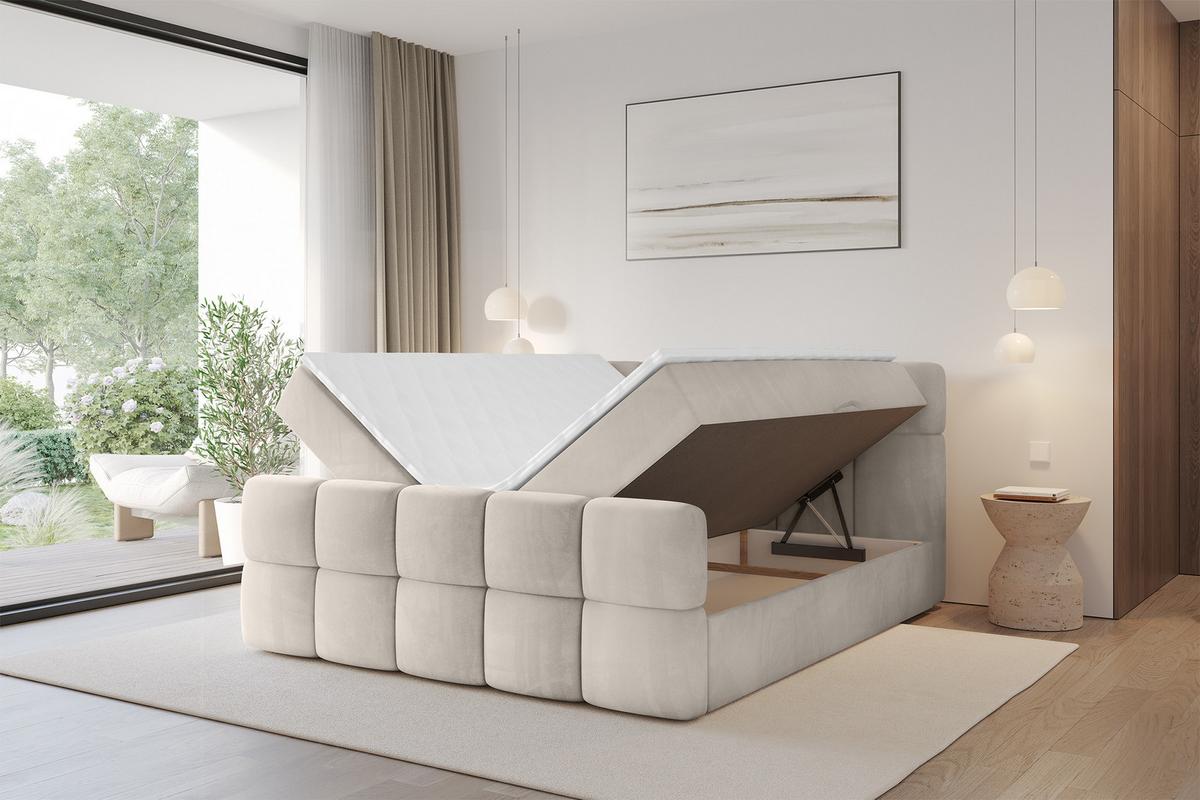 BOXBETT mit Matratze H4 - FAMA-Z - 140x200 cm Beige Casablanca - Beige, Holzwerkstoff - ALTDECOR