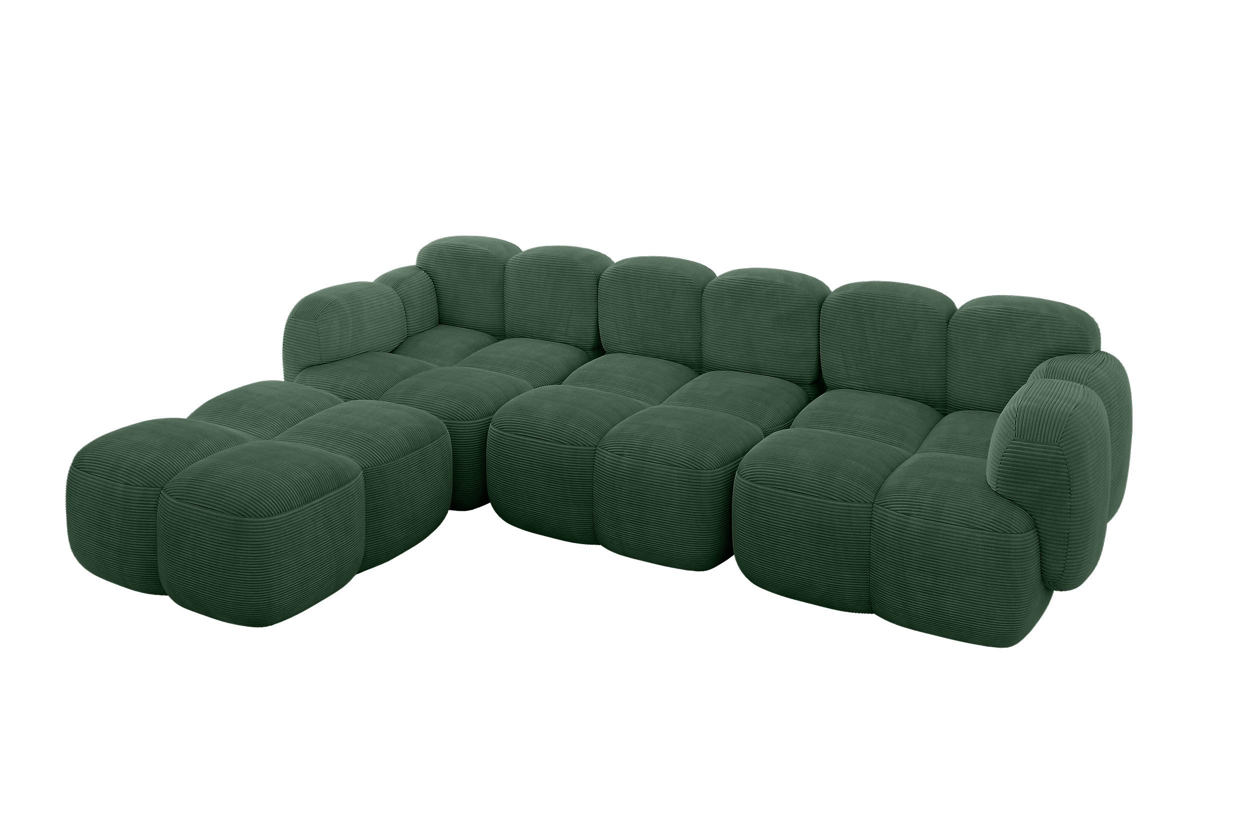 ECKSOFA modulares Sofa Links Miko-L2 302x205x75 Grün Cord - Waldgrün/Schwarz, Holzwerkstoff/Kunststoff (302/205cm) - ALTDECOR