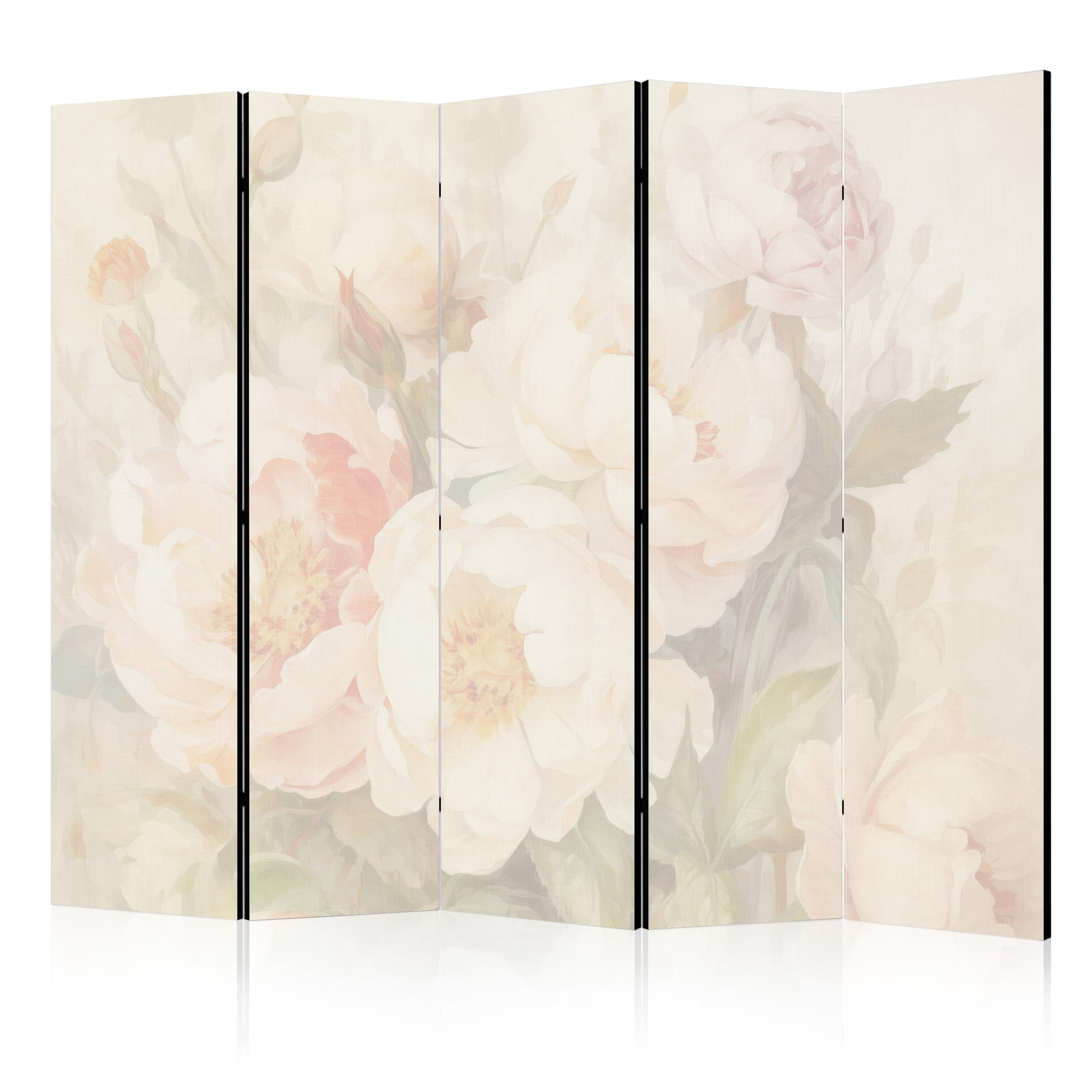 PARAVENT Akustik 5-tlg 225x172 cm Pfingstrosen Blumen - Beige, Holz/Textil (225/172/3cm) - Muralo