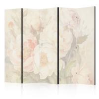 PARAVENT Akustik 5-tlg 225x172 cm Pfingstrosen Blumen - Beige, Holz/Textil (225/172/3cm) - Muralo