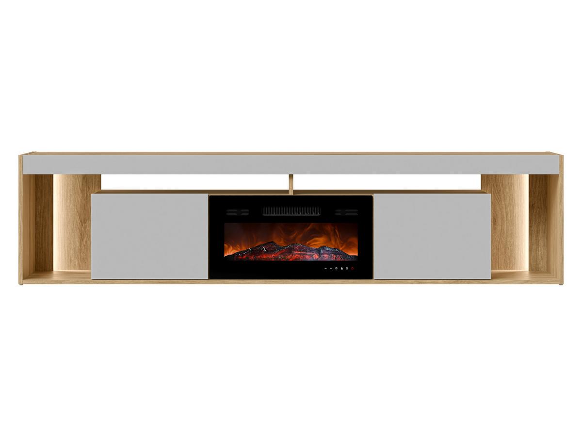 TV-LOWBOARD Fiore EF 2D mit Kamin - Eichefarben/Schwarz, Holzwerkstoff/Kunststoff (200/48/39cm) - MIRJAN24