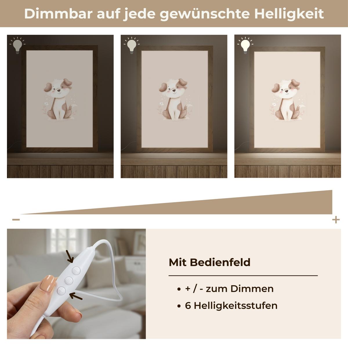 WANDLEUCHTE Hund - Gefleckt - Braun 20x30 cm - Beige, Holzwerkstoff (20/30/8cm) - OnlyWow