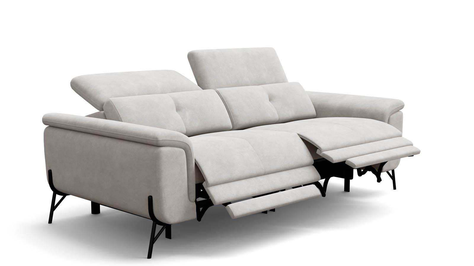SOFA RELAX AVENA 3-Sitzer, beiger Veloursstoff - Beige/Schwarz, Holz/Textil (204/80/108cm) - Courtois Laville