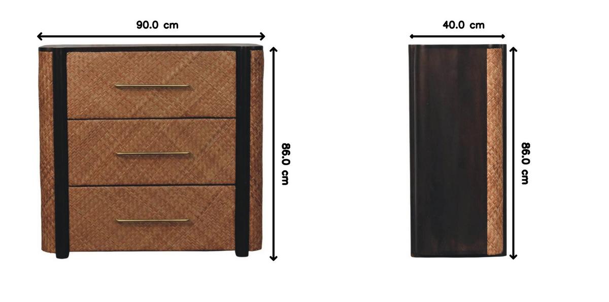 KOMMODE mit edlem Samtbezug in Mokka-Finish, 3 Schubladen, dunkelbraun. - Dunkelbraun, Holz (90/86/40cm) - Artisan Furniture
