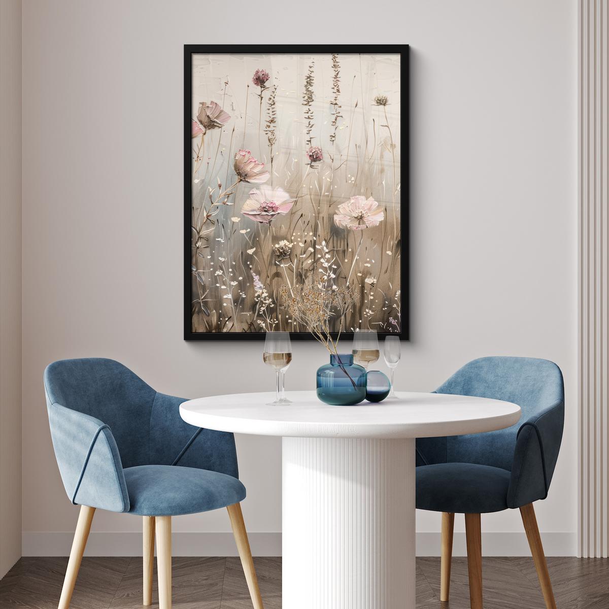 POSTER MIT RAHMEN Blumen - Rosa - Modern - Beige Posterleiste 60x80 cm - Beige, Papier (60/80cm) - MuchoWow
