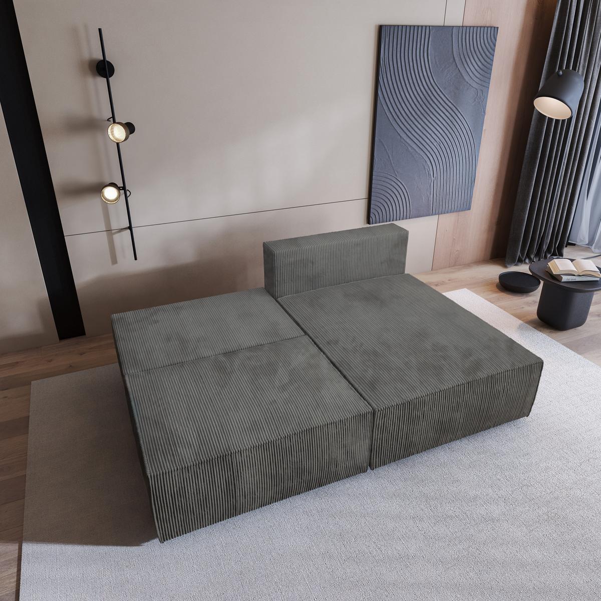 ECKSOFA FIORO P Grau Kordstoff mit Schlaffunktion - Grau, Holz/Kunststoff (204/148cm) - MASSENO