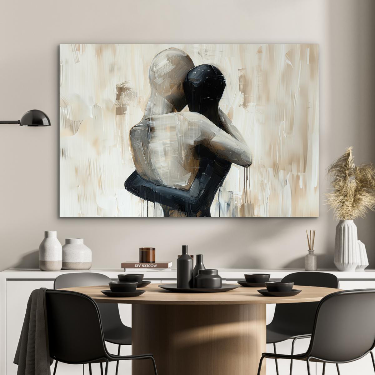 METALLBILD Abstrakt - Liebe - Schwarz und weiß - Modern Deko Groß 120x80 cm - Schwarz, Metall (120/80cm) - MuchoWow