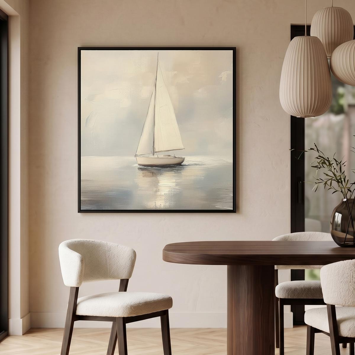 LEINWAND Bilder mit Rahmen - Segelschiff - Meer - Bewölkt - 90x90 - Creme, Textil (90/90cm) - MuchoWow