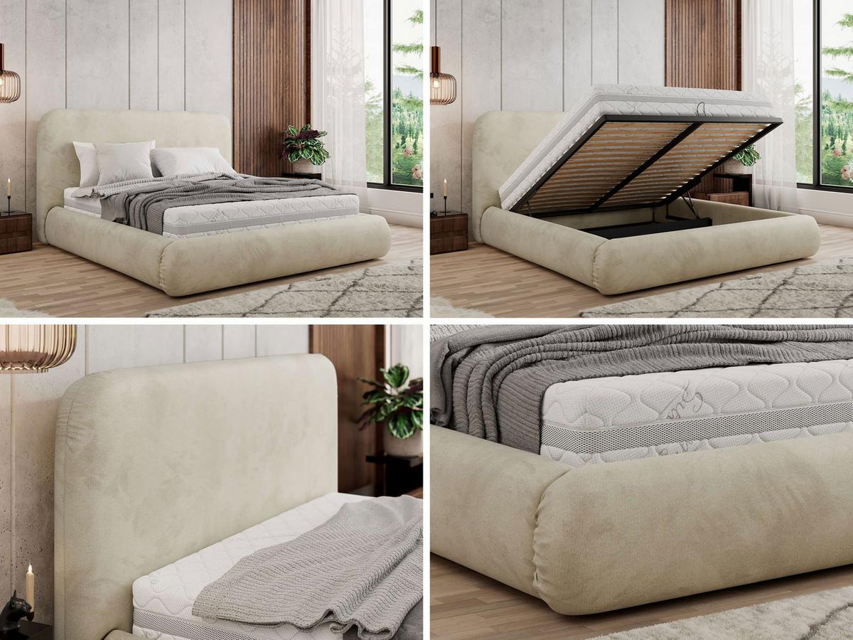 POLSTERBETT BENEA CLASSIC 140/200 - Beige Velvet - Multipocket-Matratze - Beige, Textil (140/200cm) - MKS