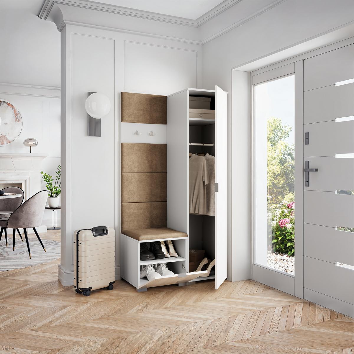 GARDEROBENSCHRANK LORI 95/181/51 cm Modern Garderobe-Set Weiß - Weiß/Mokka, Holzwerkstoff (95/181/51cm) - MASSENO
