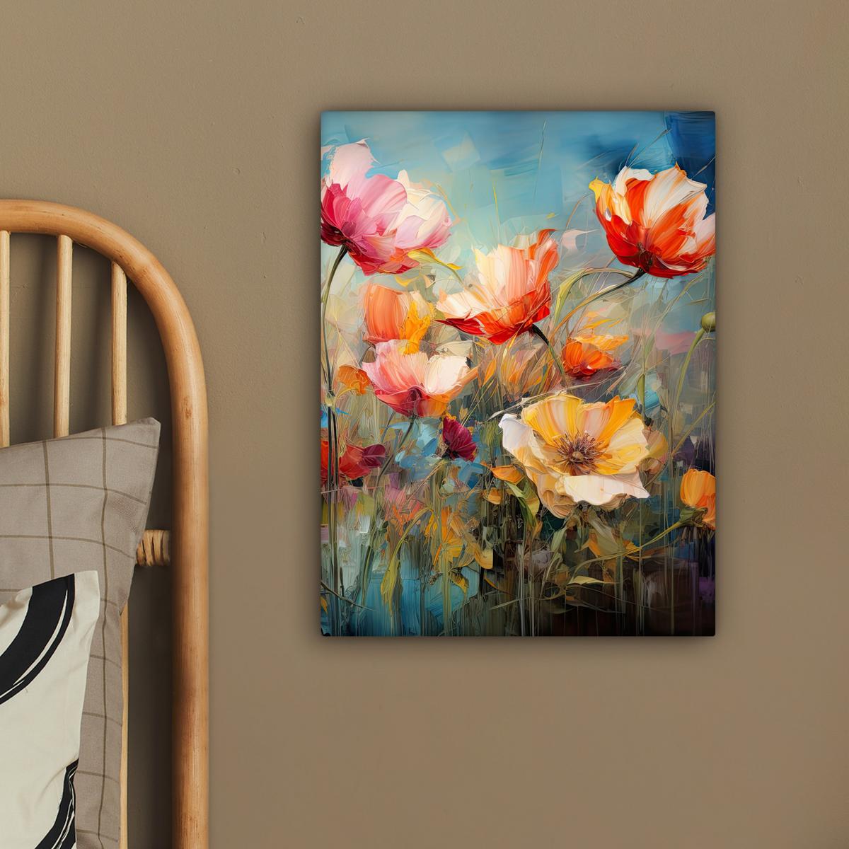 LEINWANDBILD Blumen - Aquarell - Kunst - Botanisch - Natur Room Decor 30x40 cm - Orange, Textil (30/40cm) - MuchoWow