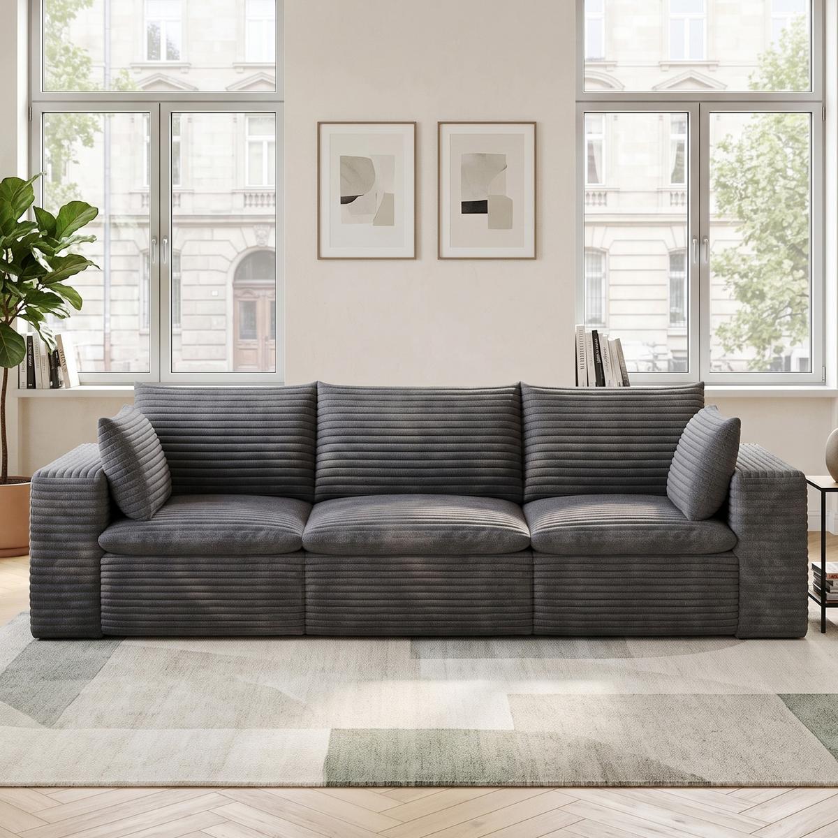 3-SITZER SOFA 260cm Corduroy Modulares ohne Montage - Dunkelgrau, Textil (260/60/90cm) - Urban Meuble