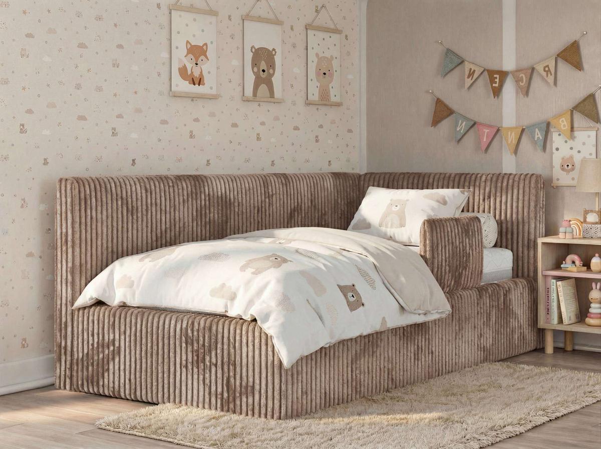 POLSTERBETT TILVO ALTA 90/200 - Braun Cord - Taschenfederkernmatratze - Rechts - Braun, Textil (200/90cm) - MKS