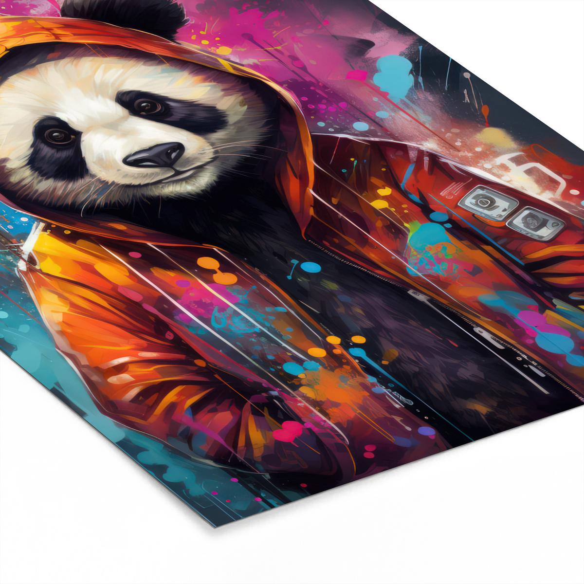 POSTER MIT RAHMEN Panda - Jacke - Graffiti - Orange Bilderrahmen 30x40 cm - Orange, Papier (30/40cm) - MuchoWow