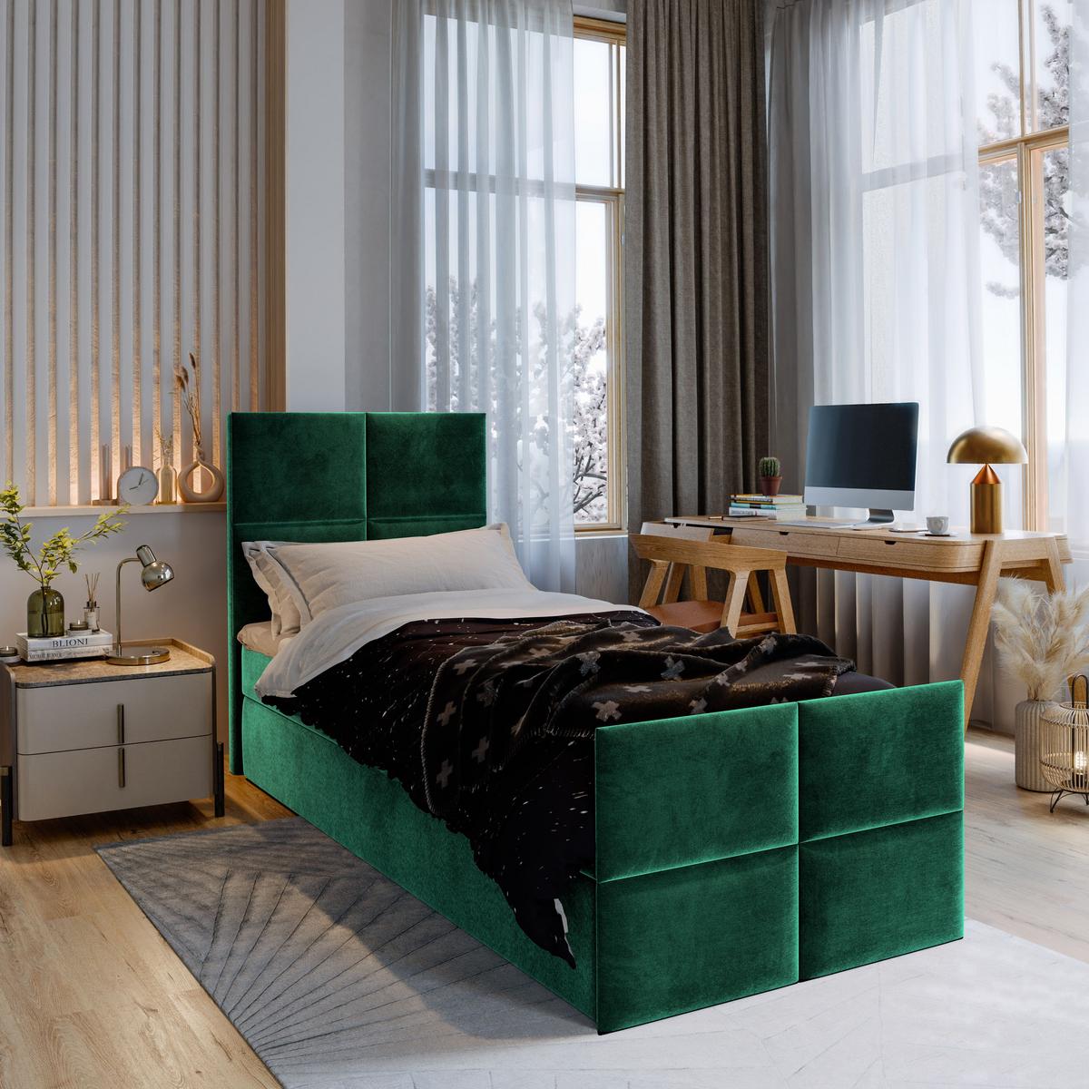 BOXBETT ARIEL 100 100x200 cm mit Matratze und Topper - Grün - Grün, Holz (100/200cm) - MASSENO