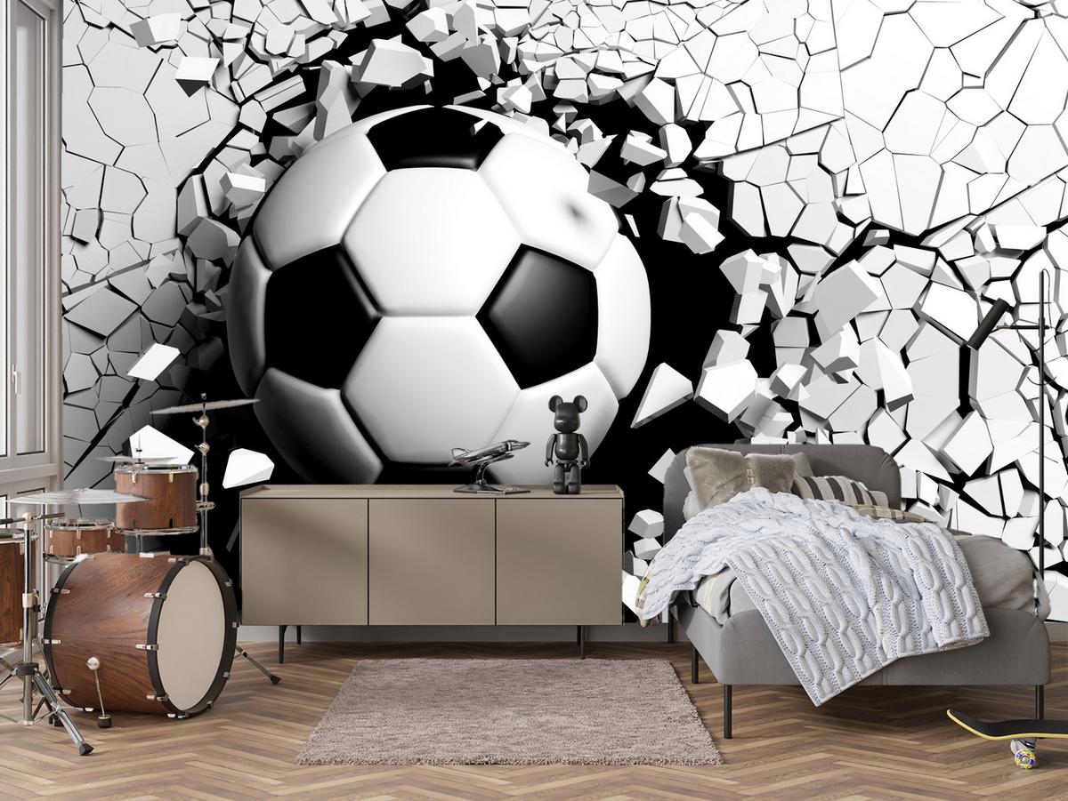 FOTOTAPETE für Wohnzimmer Fußball Betonwand Riss 150x105 - Schwarz/Weiß, Papier (150/105cm) - Muralo