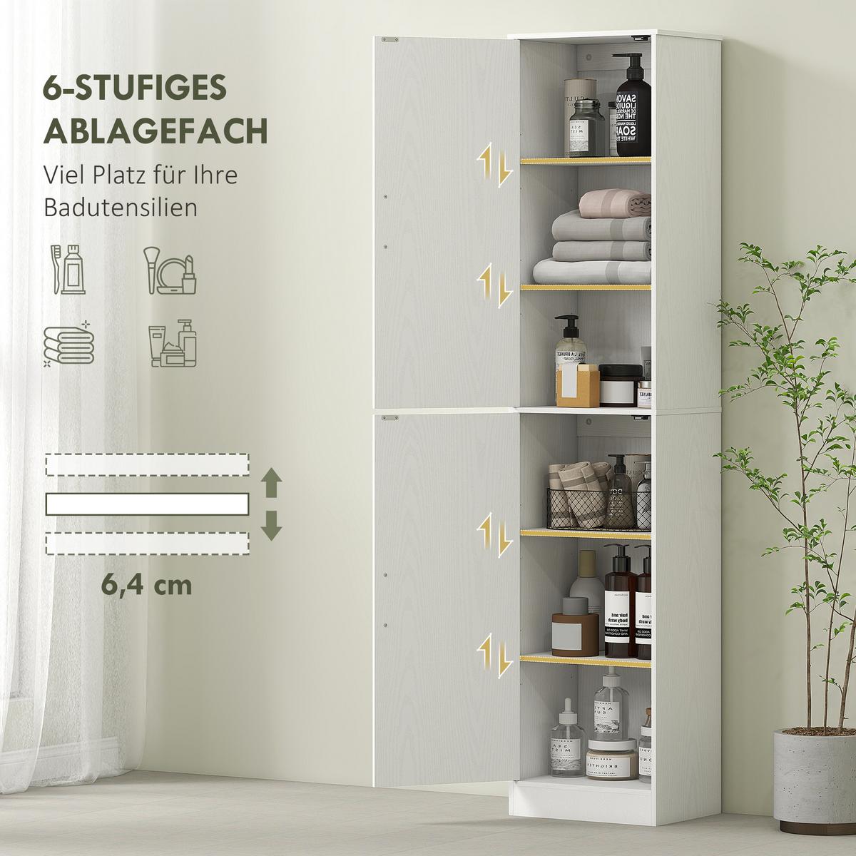 BADEZIMMERSCHRANK Badschrank Hochschrank schmal mit 2 Türen Verstellbare Regale - Weiß, Karton (35/180/40cm) - HOMCOM