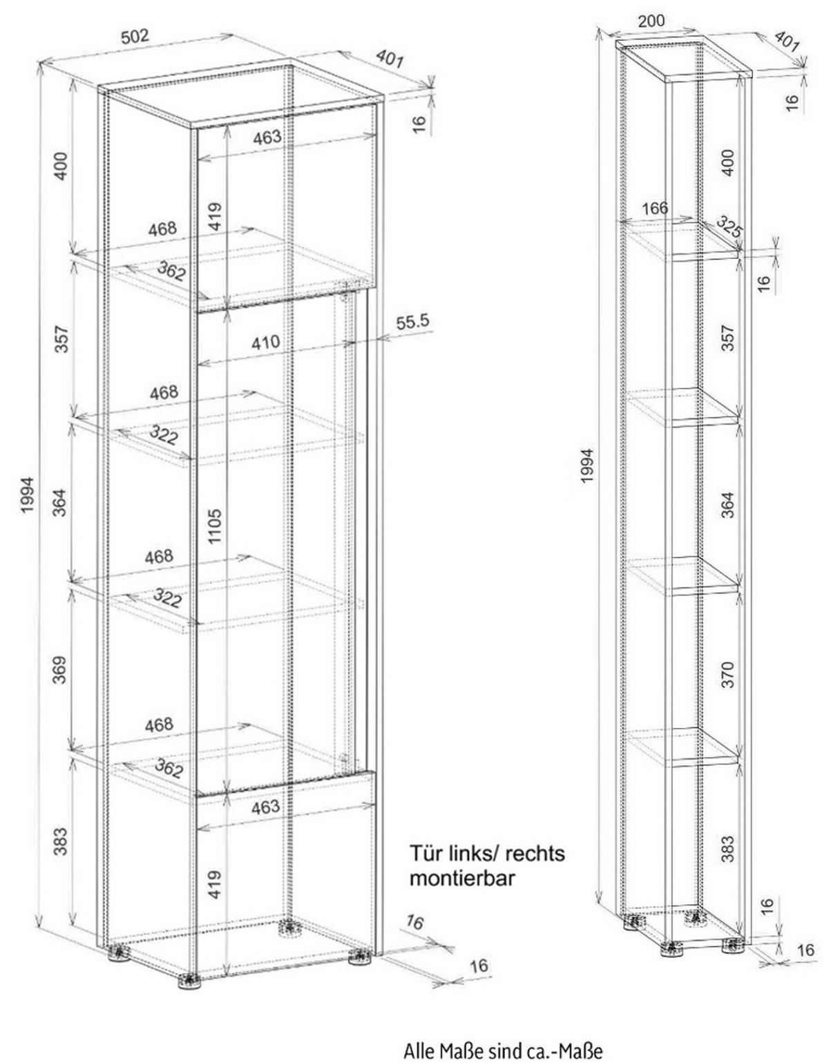 AKTENSCHRANK Set 5-teilig grau matt, Eiche Wotan 190 x 200 cm, Schrank-Regal-Kombination mit 25 Fächern - Eiche Wotan/Schwarz, Holzwerkstoff/Kunststoff (190/200/40cm) - Furn.Design