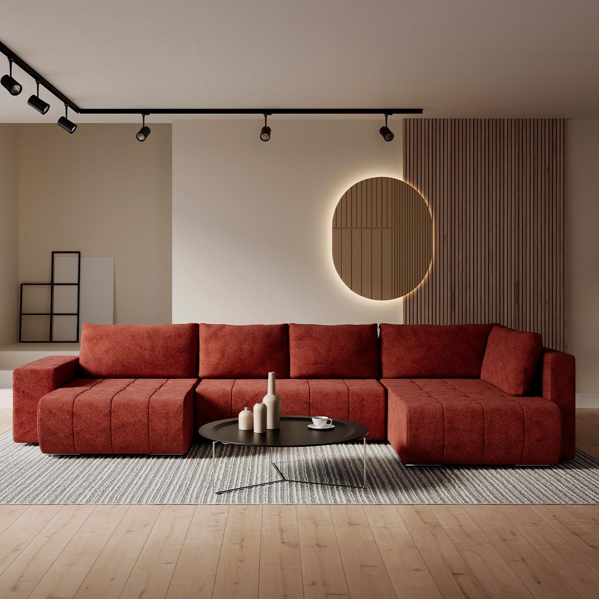 PANORAMASOFA Sergio 5 Sitzplätze Terracotta - Orange, Holz (392/82/185cm) - Petits-meubles