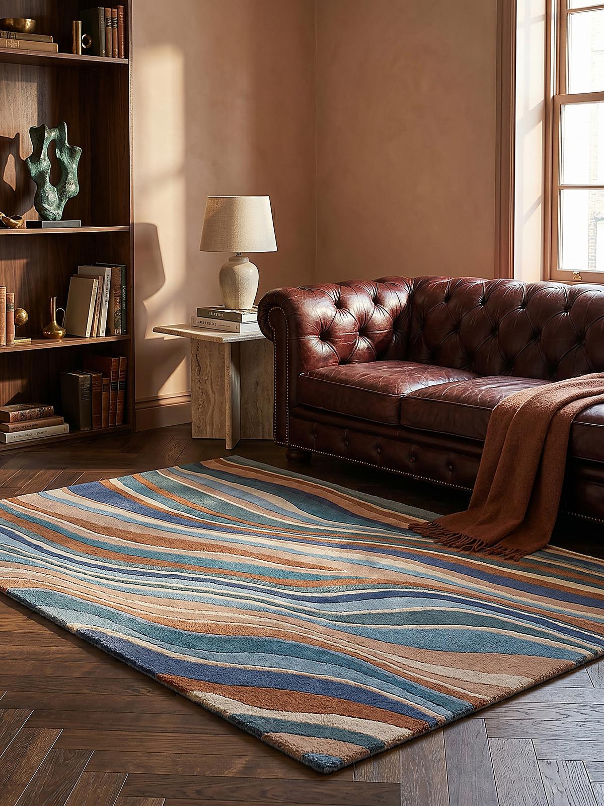 WOLLTEPPICH DERWENT, abstrakt, Blau-Bunt, 120 x 170 cm - Multicolor, Textil (170/120cm) - KADIMA DESIGN