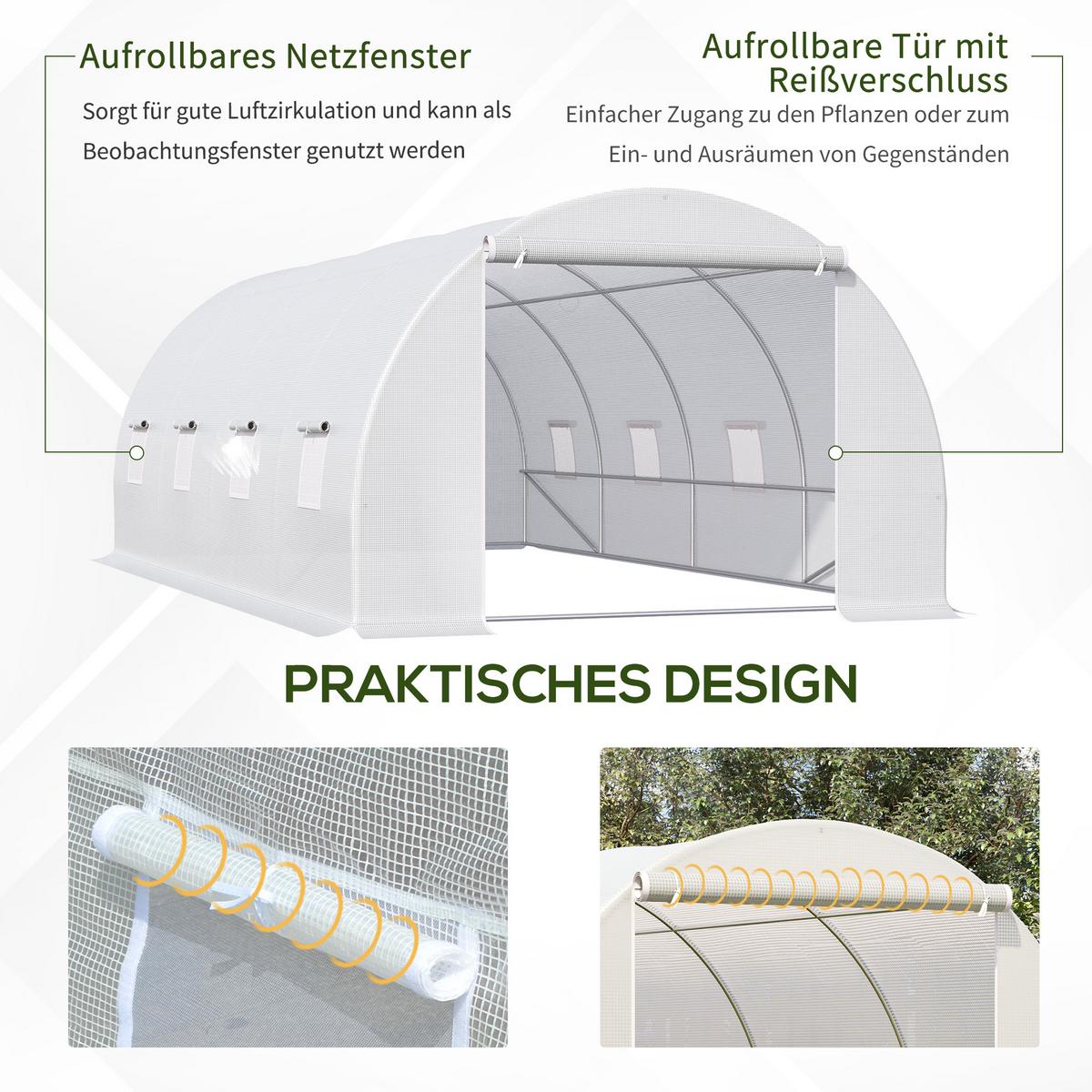 FOLIENGEWÄCHSHAUS mit Fenster 595/300/200 cm - Weiß, Kunststoff (300/200/595cm) - Outsunny