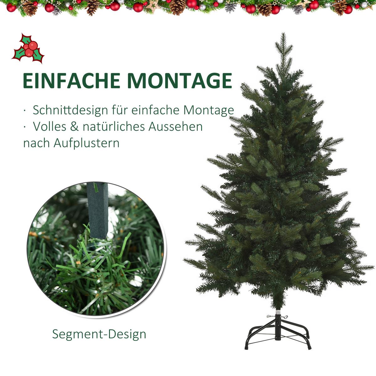 WEIHNACHTSBAUM 1,2 m Christbaum Kunsttanne 657 Zweige Metallfuß PVC Weiß - Grün, Kunststoff (120cm) - HOMCOM
