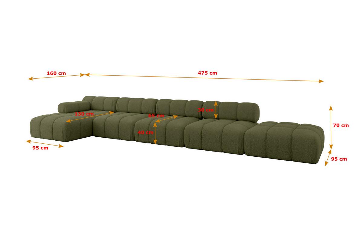 ECKSOFA modulares Sofa Lizur-L3 - 475x160x70 cm Grün Bouclé - Grün, Holzwerkstoff/Textil (475/160cm) - ALTDECOR