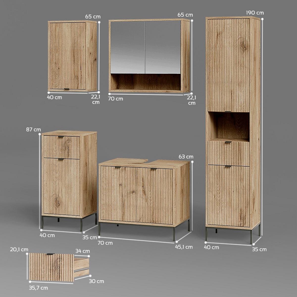 BADMÖBEL-SET ATERNO Viking Oak 5 Teile - Eichefarben, Holzwerkstoff (70/63/45cm) - Livinity®