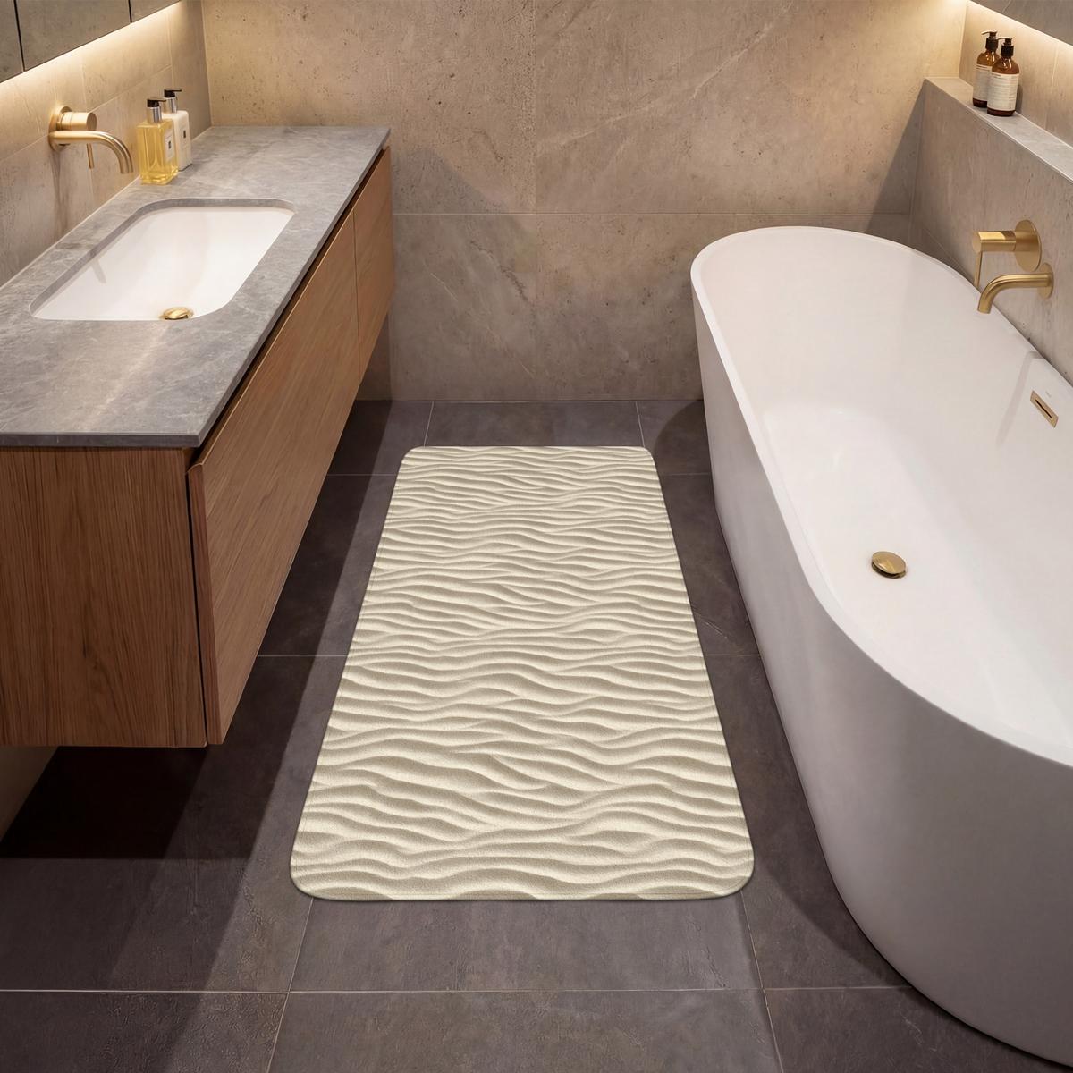 BADEMATTE Sand - Wellen - Beige 60x120 cm - Beige, Textil (60/120cm) - OnlyWow