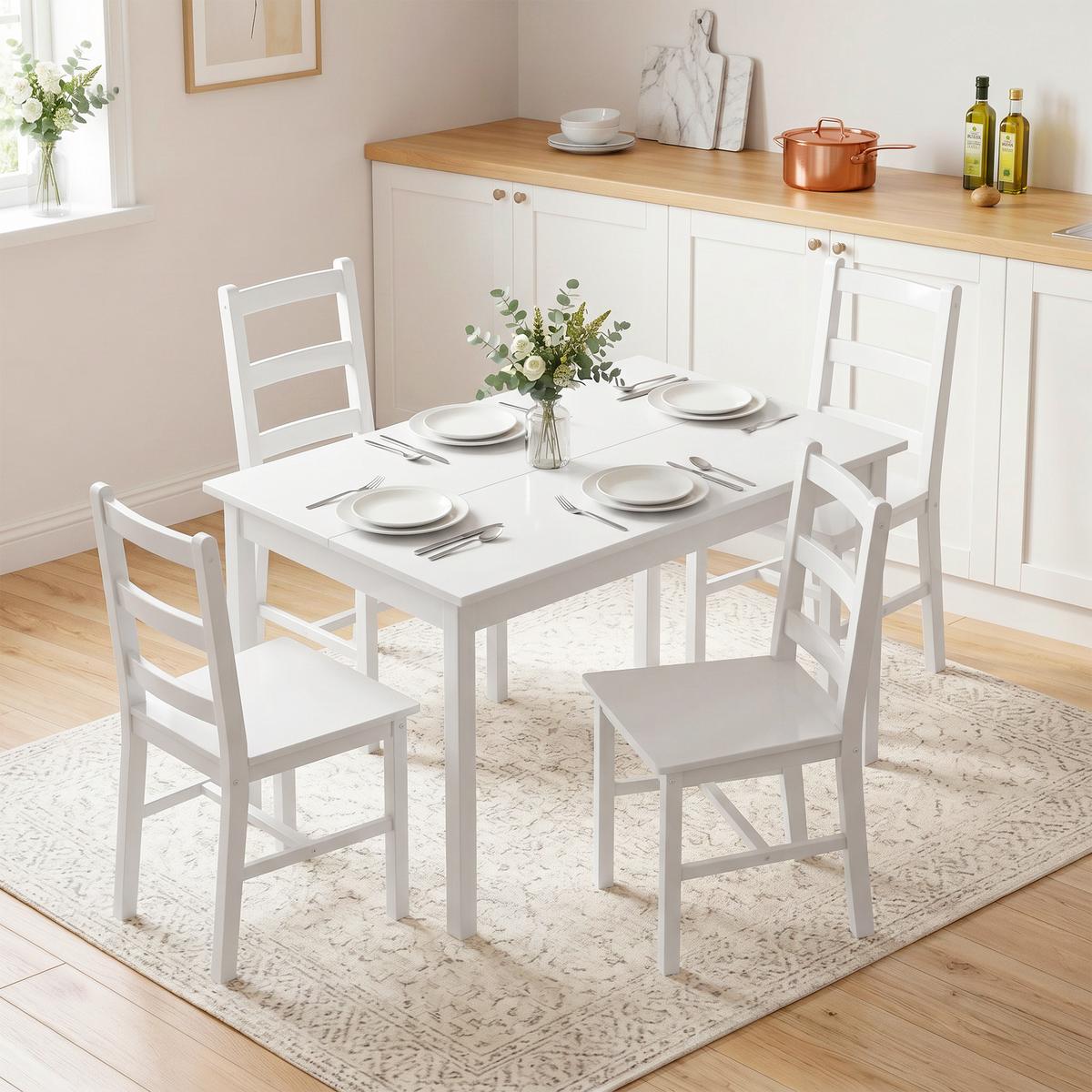 ESSGRUPPE 5er Set Kiefernholz Weiß - Weiß, Holz (73/75/118cm) - HOMCOM