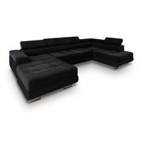 WOHNLANDSCHAFT CASONE R-S Schwarz Velours-Stoff mit Schlaffunktion - Silberfarben/Schwarz, Holz/Textil (345/90/202cm) - MASSENO