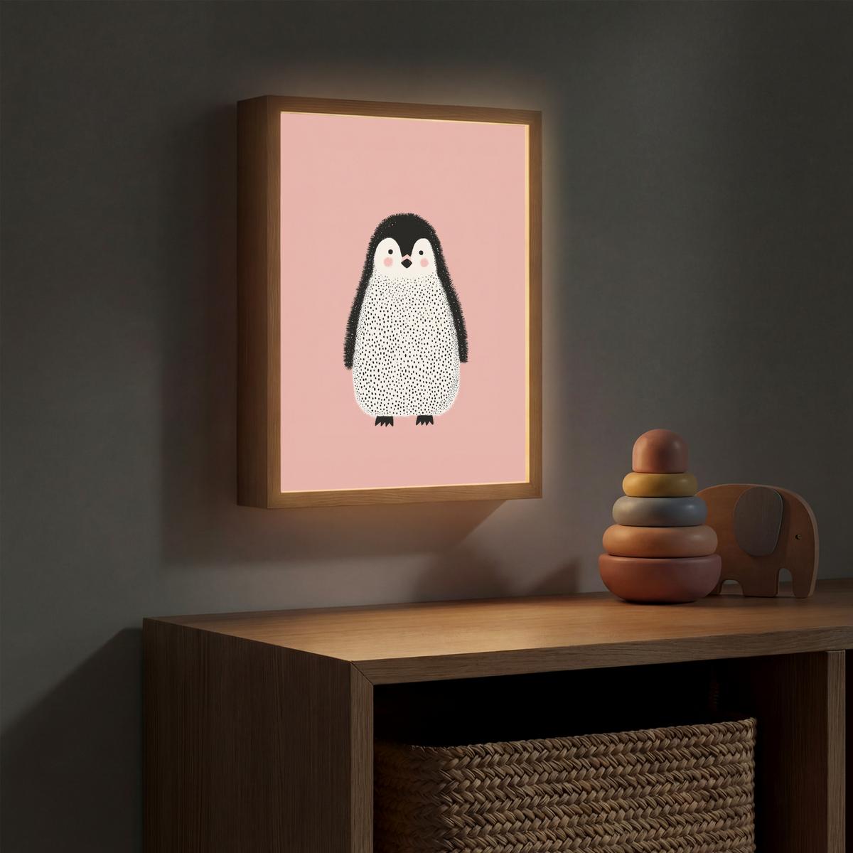 WANDLEUCHTE MIT AKKU Pinguin - Punkte - Minimalistisch - Rosa 30x40 cm - Rosa, Holzwerkstoff (30/40/8cm) - OnlyWow