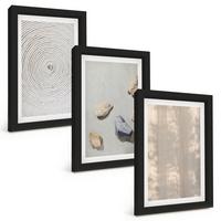 BILDER SET 3er Set - 20x30 cm Schwarzer Rahmen - Boho-Naturtexturen und -Strukturen - Schwarz, Kunststoff (20/30cm) - TULUP
