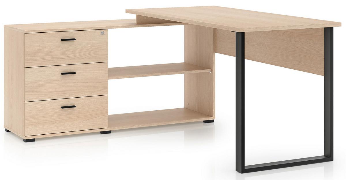 ECKSCHREIBTISCH Odelis mit 3 Schubladen 167 cm - Beige/Schwarz, Holzwerkstoff/Metall (138/167.9/76.6cm) - Selsey