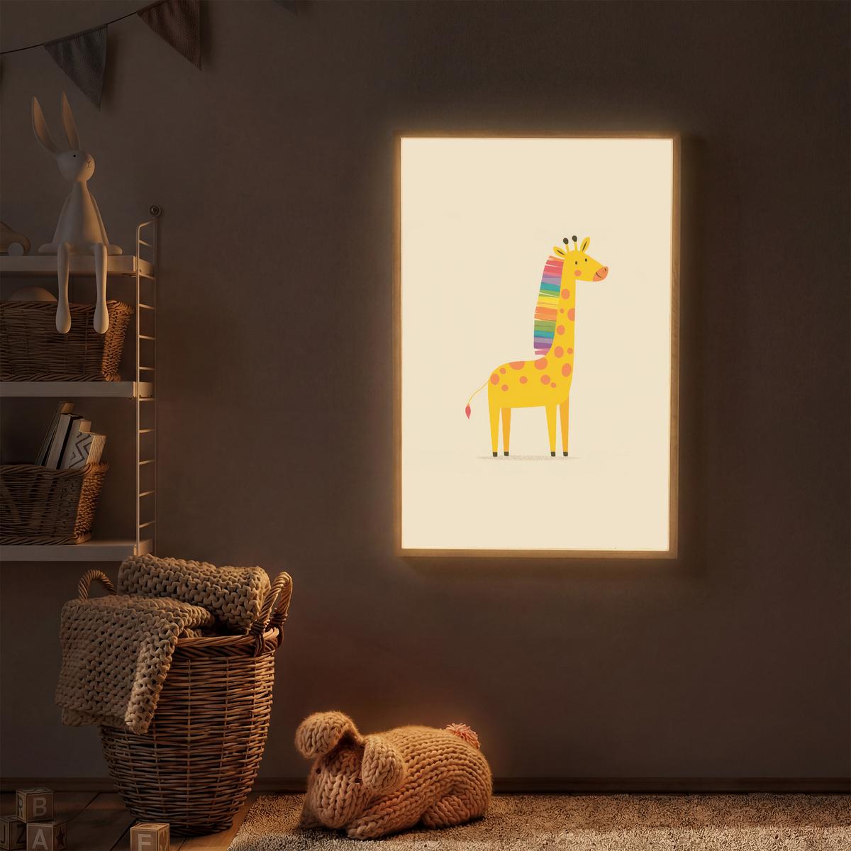 NACHTTISCHLAMPE MIT AKKU Giraffe - Regenbogenmähne - Beige 60x90 cm - Beige, Holzwerkstoff (8/60/90cm) - OnlyWow