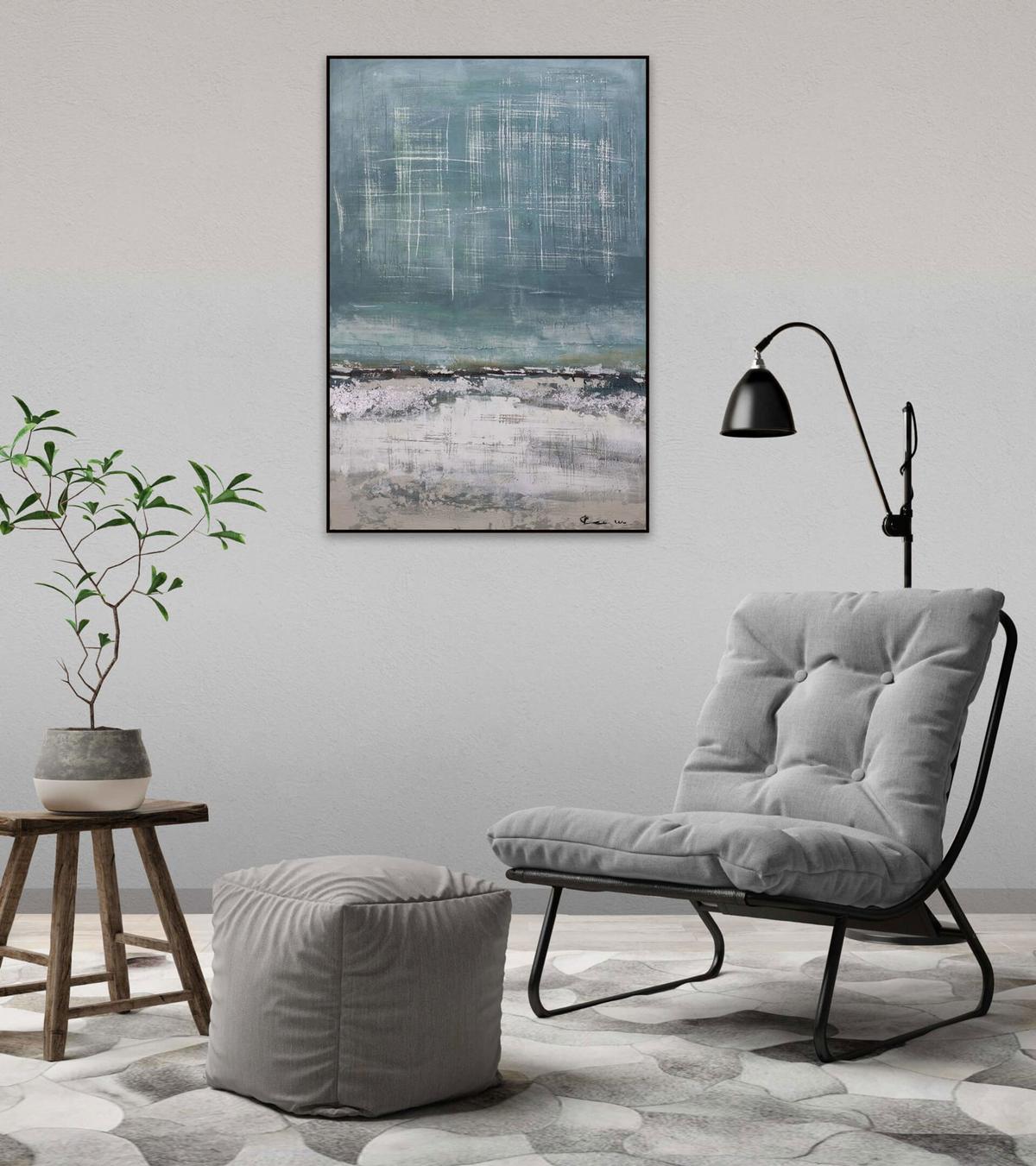 ACRYLBILD HANDGEMALT 60/90 cm - Blau/Beige, Holz/Textil (60/90cm) - KUNSTLOFT
