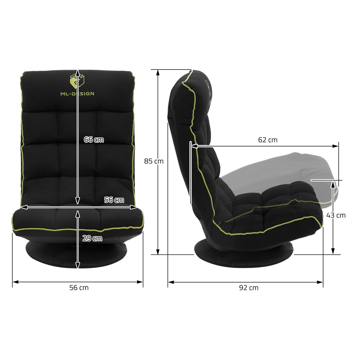 GAMING BODENSTUHL Schwarz-Grün Stoffbezug 360° drehbar & verstellbar - Schwarz/Grün, Textil (56/85/92cm) - ML-DESIGN