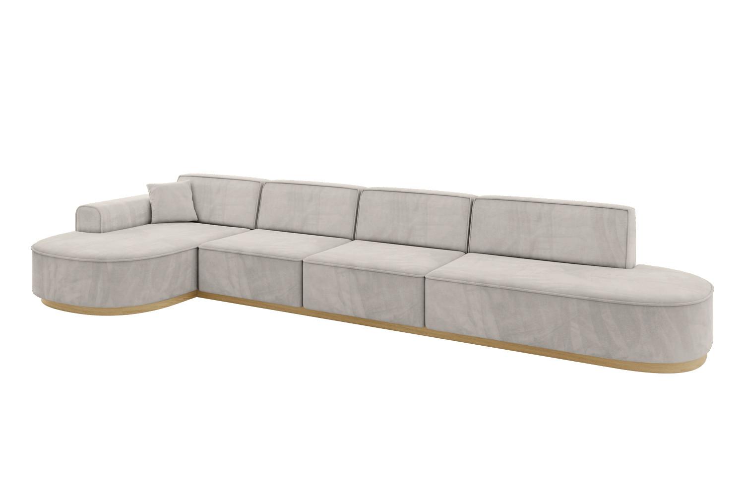 ECKSOFA Ottomane Links MARI-L3-v2 - 413x171x83 cm Hellbraun Velours - Hellbraun, Holzwerkstoff/Textil (413/171cm) - ALTDECOR