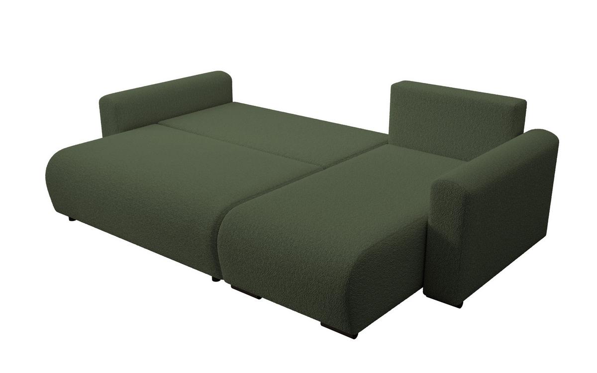ECKSOFA DORA L, Eckcouch in L-Form mit Schlaffunktion und Bettkasten, Farbe: Grün, Bouclé-Stoff, Ottomane Rechts - Grün, Textil (240/143cm) - Storez24