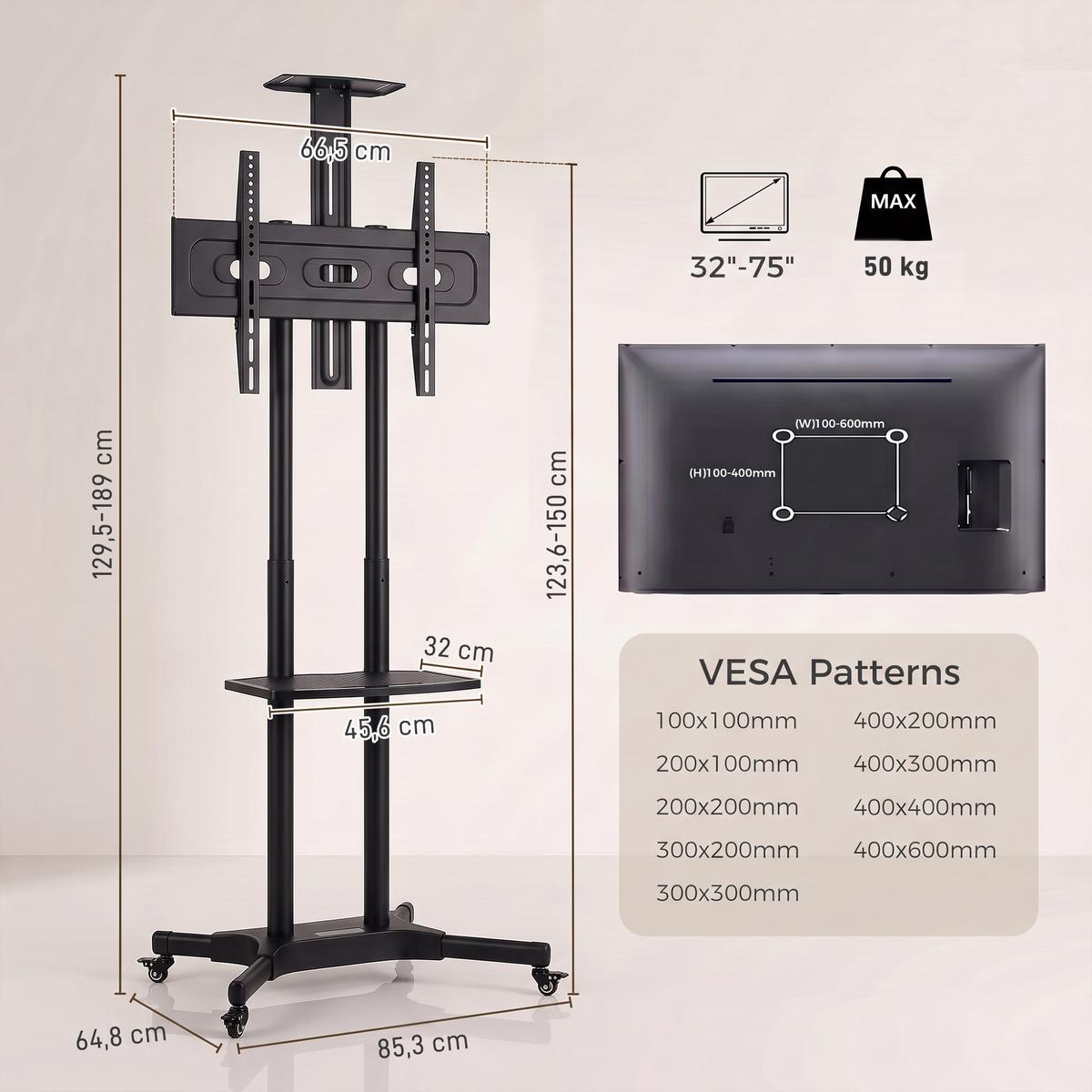 MOBILER-TV-STÄNDER Metall Schwarz - Schwarz, Metall (64.8/189/85.3cm) - HOMCOM