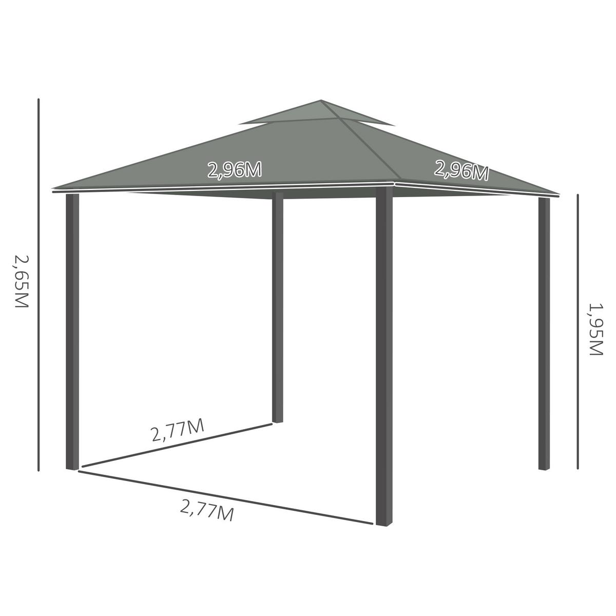 PAVILLON, Dunkelgrau, Aluminium, Metall, Polyester - Dunkelgrau, Metall (2.96/2.65/2.96cm) - Outsunny