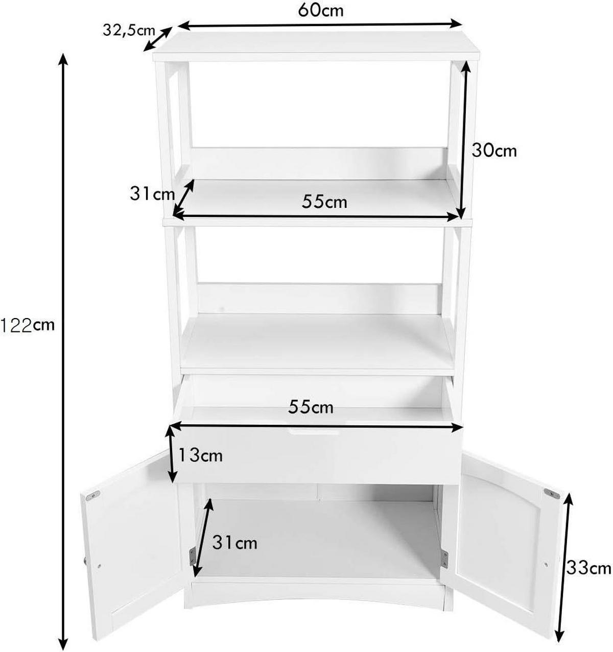 HOCHSCHRANK Weiß - Weiß, Holz (61/122/33cm) - COSTWAY